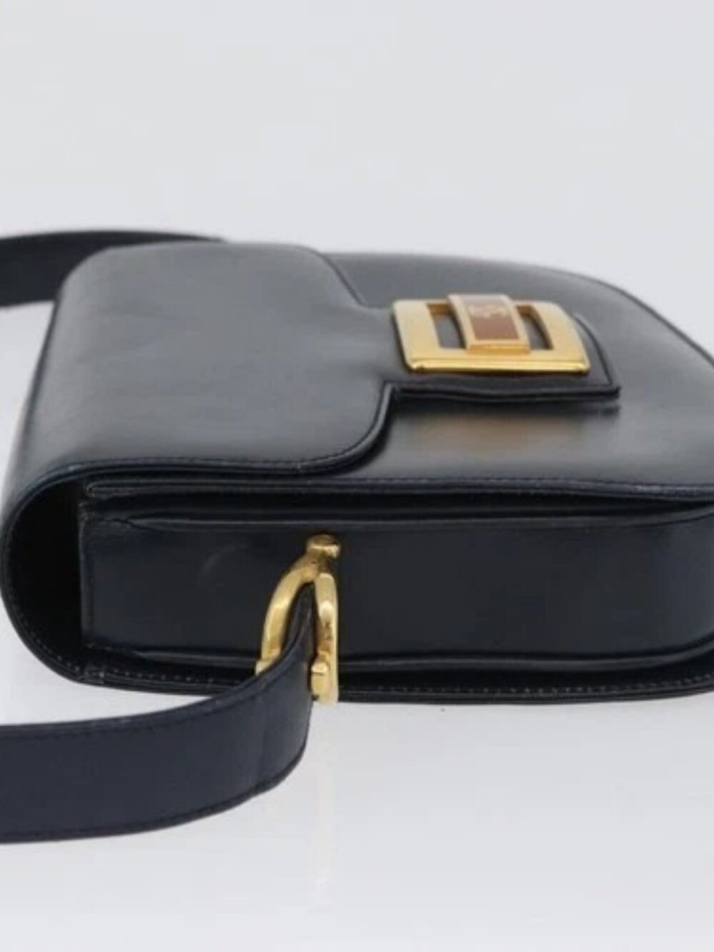 GUCCI Shoulder Bag Leather Navy Gold Auth 169677 - Picture 3 of 15